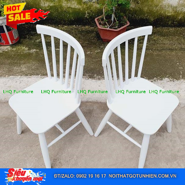 Bộ bàn ăn 4 ghế song tiện sơn trắng – Bàn chân tròn vuông 80cm – Nội Thất LHQ