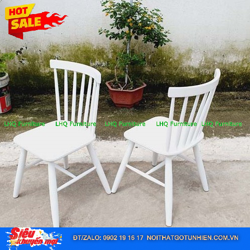 Bộ bàn ăn 4 ghế song tiện sơn trắng – Bàn chân tròn vuông 80cm – Nội Thất LHQ
