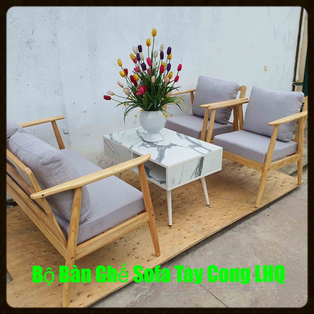 Bộ bàn Ghế Sofa Tay Cong LHQ, Gỗ Cao Su, Tháo Ráp Nhanh