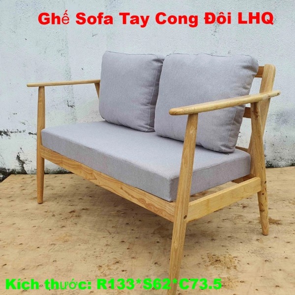 Ghế Sofa Đôi, Thiết Kế Tay Cong Đẹp, Gỗ Tự Nhiên, Hàng Đặt