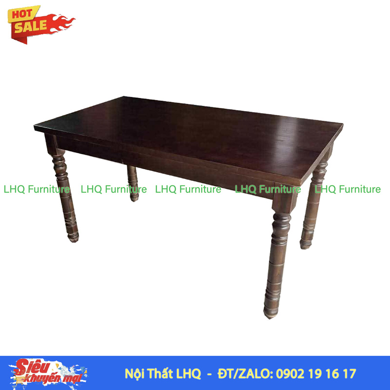 Bộ Bàn Ghế Vintage Nhà Hàng – Bàn 70x120x70cm, 4 Ghế Cao 45cm