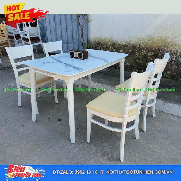 Bộ bàn ăn 4 ghế Cabin mặt giả đá trắng – Giá rẻ, sang trọng, bền đẹp