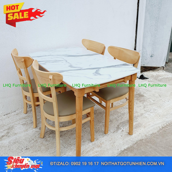 Bộ bàn 1m2 giả đá 4 ghế Panda – Sang trọng, êm ái, dễ vệ sinh