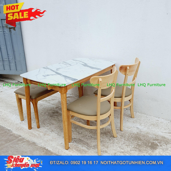 Bộ bàn 1m2 giả đá 2 ghế Panda + 1 bench mặt nệm si Thái Lan