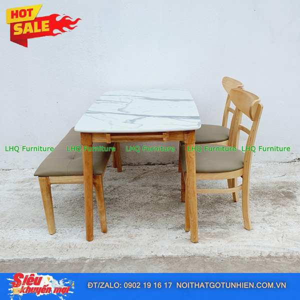 Bộ bàn 1m2 giả đá 2 ghế Panda + 1 bench mặt nệm si Thái Lan