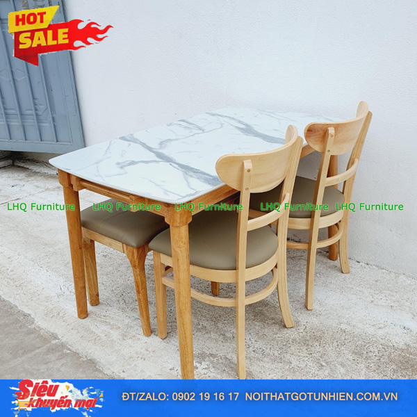 Bộ bàn 1m2 giả đá 2 ghế Panda + 1 bench mặt nệm si Thái Lan