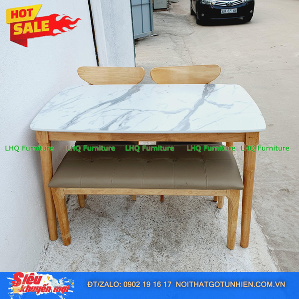 Bộ bàn 1m2 giả đá 2 ghế Panda + 1 bench mặt nệm si Thái Lan