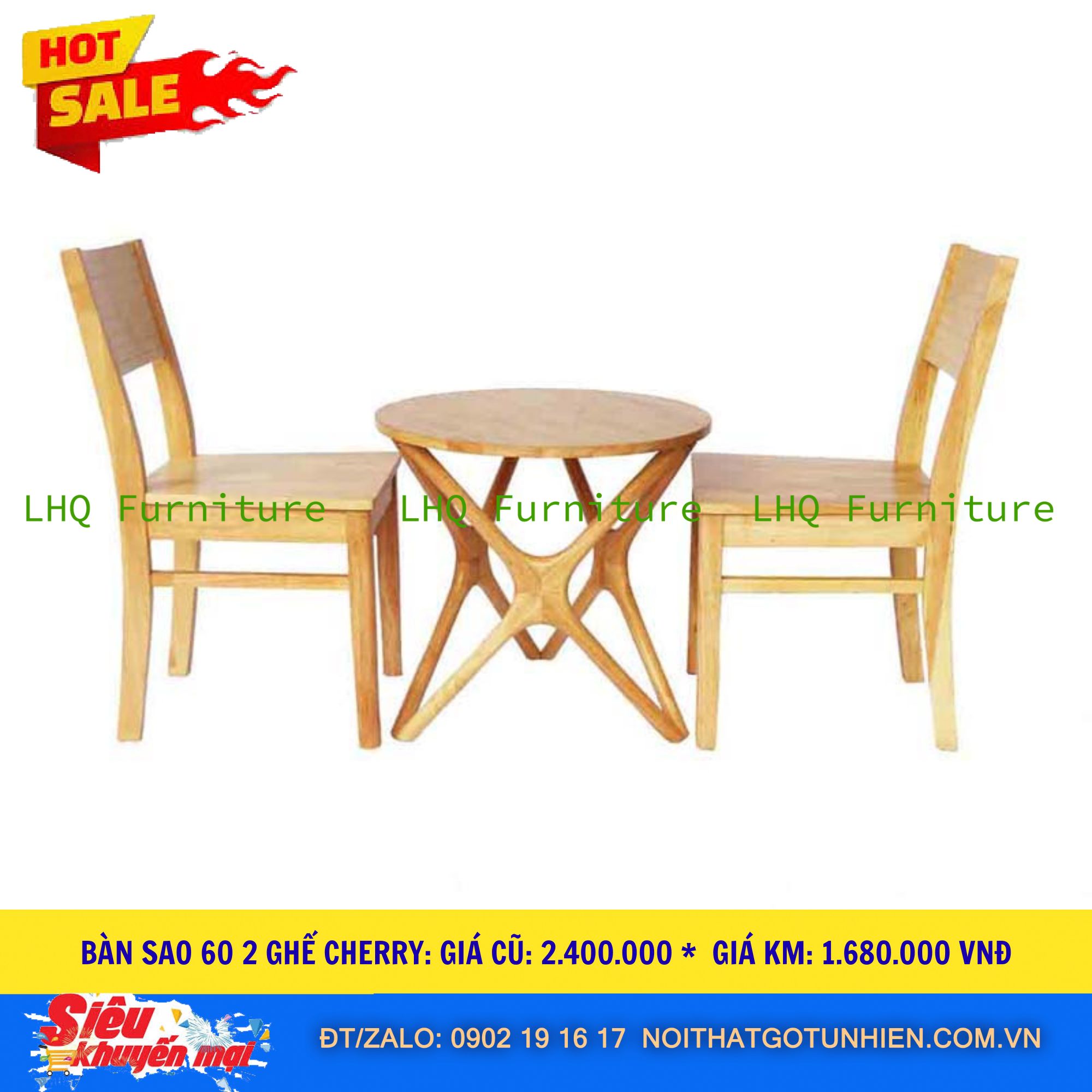 Bộ Bàn Tròn 60cm 2 Ghế Cherry – Nhỏ Gọn, Sang Trọng – Giảm sốc còn 1.680.000đ