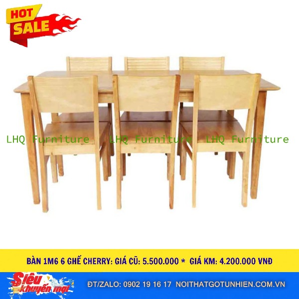 Siêu sale – Bộ bàn ăn 6 ghế Cherry sơn màu tự nhiên – Giá chỉ 4.200.000đ tại LHQ Furniture