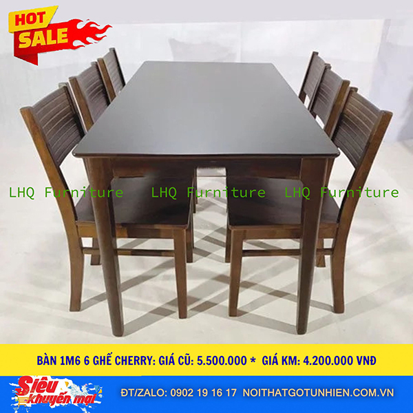 Siêu khuyến mãi – Bộ bàn ăn 6 ghế Cherry sơn màu walnut – Giá chỉ 4.200.000đ tại LHQ Furniture