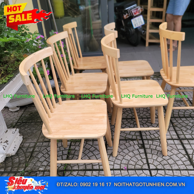 Bộ bàn ăn 6 ghế 7 nan – Bàn chân tròn 80x1m6x75cm – Giá chỉ 3.920.000đ tại LHQ Furniture