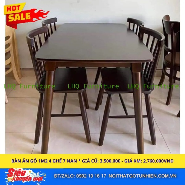 Bộ bàn ăn 4 ghế song tiện – 100% gỗ cao su tự nhiên – 3 màu lựa chọn: trắng, tự nhiên, walnut – Nội Thất LHQ