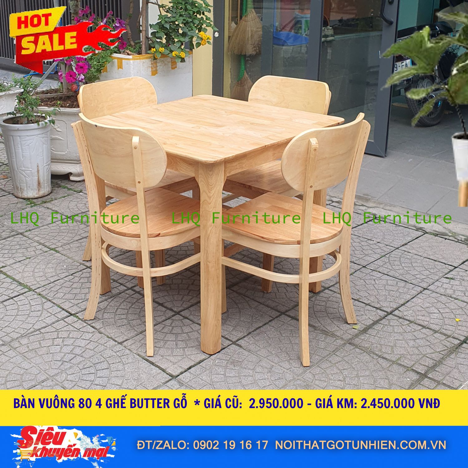 Bộ bàn ăn Butter 4 ghế mặt gỗ – Bàn vuông 80cm: Ấm cúng cho mọi bữa cơm nhà
