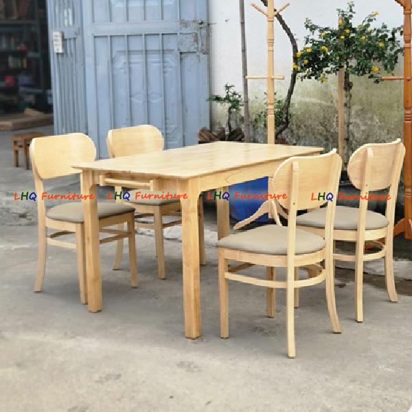 Bộ bàn ăn chân vuông 1m2 4 ghế Cabin Butter mặt nệm – Gỗ cao su tự nhiên, sang trọng