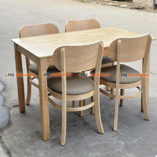 Bộ bàn ăn chân vuông 1m2 4 ghế Cabin Butter mặt nệm – Gỗ cao su tự nhiên, sang trọng