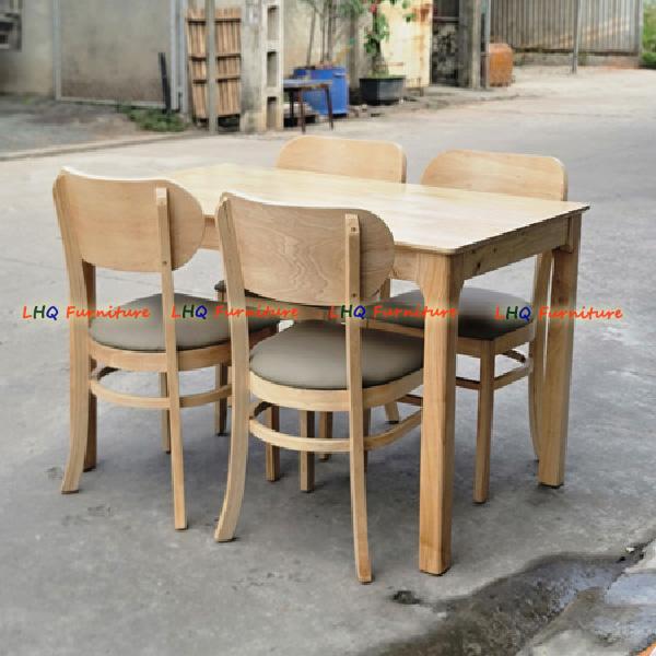 Bộ bàn ăn chân vuông 1m2 4 ghế Cabin Butter mặt nệm – Gỗ cao su tự nhiên, sang trọng