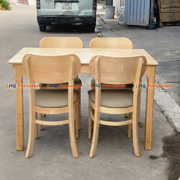 Bộ bàn ăn chân vuông 1m2 4 ghế Cabin Butter mặt nệm – Gỗ cao su tự nhiên, sang trọng