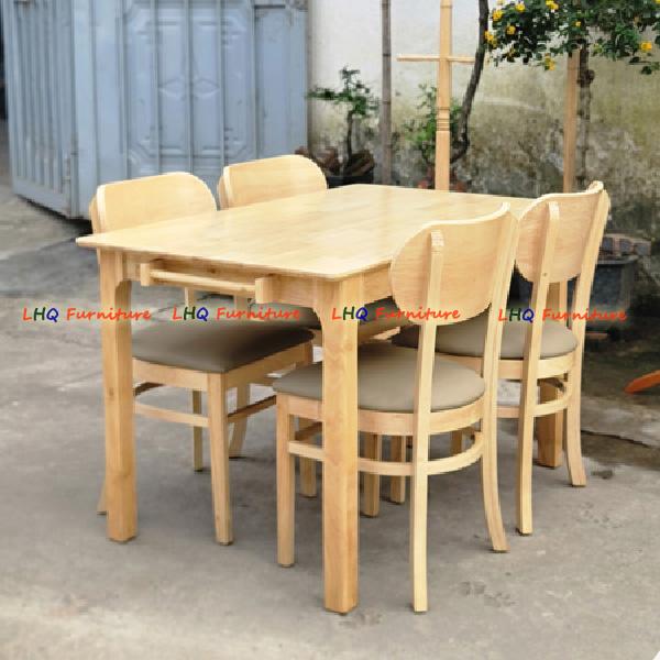 Bộ bàn ăn chân vuông 1m2 4 ghế Cabin Butter mặt nệm – Gỗ cao su tự nhiên, sang trọng