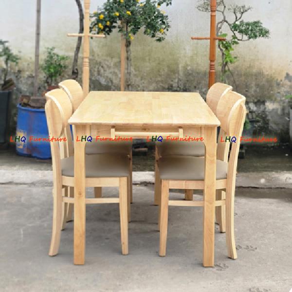 Bộ bàn ăn chân vuông 1m2 4 ghế Cabin Butter mặt nệm – Gỗ cao su tự nhiên, sang trọng