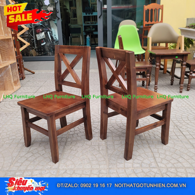Ghế Cafe Phong Cách Vintage Gỗ Tự Nhiên Lưng Chữ X – Điểm Nhấn Sang Trọng