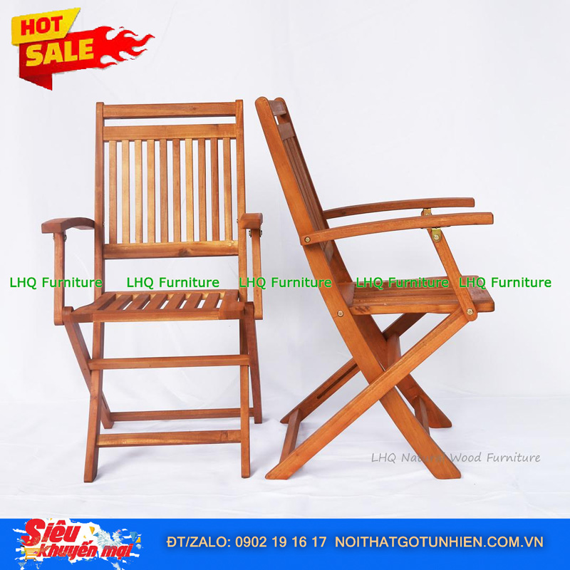 Bộ Bàn Cafe Xếp Gọn Xuất Khẩu – Bàn Tròn 60 Cao 73cm, Ghế Xếp Có Tay Vịn