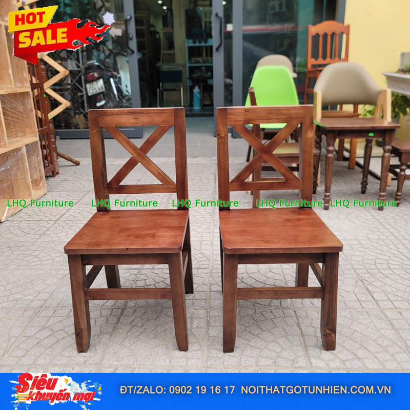 Ghế Cafe Phong Cách Vintage Gỗ Tự Nhiên Lưng Chữ X – Điểm Nhấn Sang Trọng