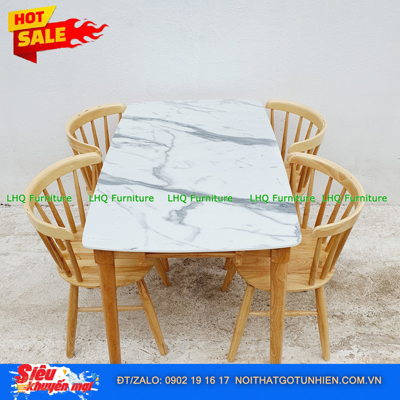 Bộ bàn ăn 1m2 4 ghế 9 nan gỗ cao su tự nhiên – Thoáng mát, bền đẹp sang trọng
