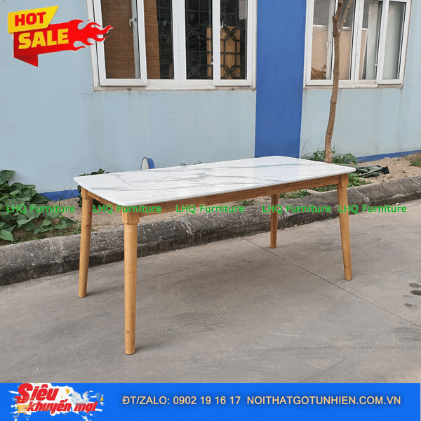 Bộ bàn 1,6m giả đá 6 ghế Cabin – Màu tự nhiên và Walnut, ghế đẩy gọn, tiết kiệm diện tích