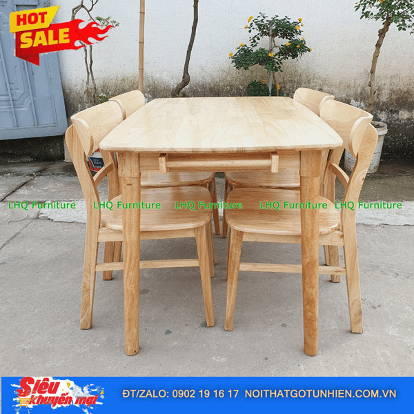 Bộ bàn ăn gỗ 1m2 4 ghế Mango mặt gỗ – Nguyên bản tự nhiên, bền đẹp, tinh tế