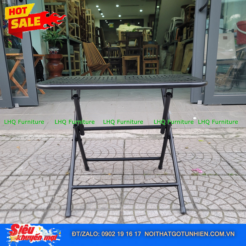 Bàn Cafe Xếp Gọn Khung Sắt – Kích Thước Vàng 40x60x51cm Cho Mọi Không Gian