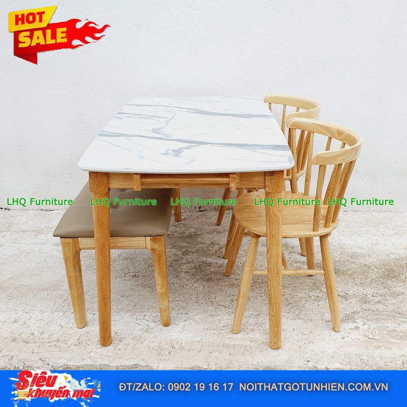 Bộ bàn ăn 1m2 2 ghế 9 nan 1 bench – Kết hợp độc đáo, tiết kiệm diện tích cho mọi nhà