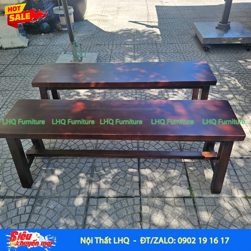 Ghế Bench Gỗ Vintage – Dài 1m2, Mặt Dày 1,5cm, Khung Keo Chắc