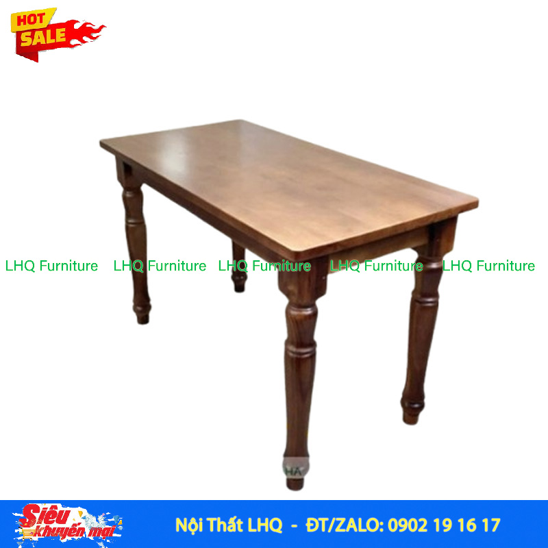 Bàn Vintage Mặt Chữ Nhật – 4 Chân Tiện, Kích Thước Lớn, Dành Cho Quán Rộng Rãi