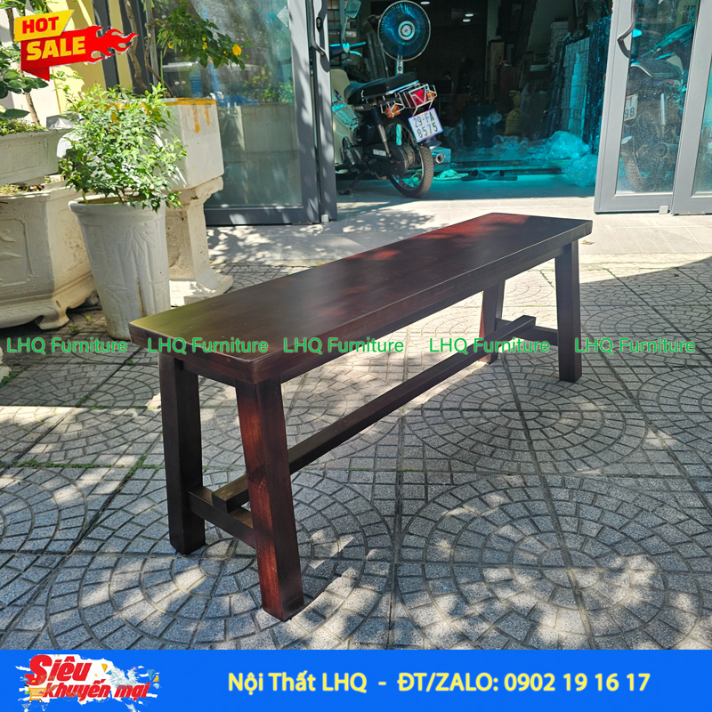 Ghế Bench Gỗ Vintage – Dài 1m2, Mặt Dày 1,5cm, Khung Keo Chắc