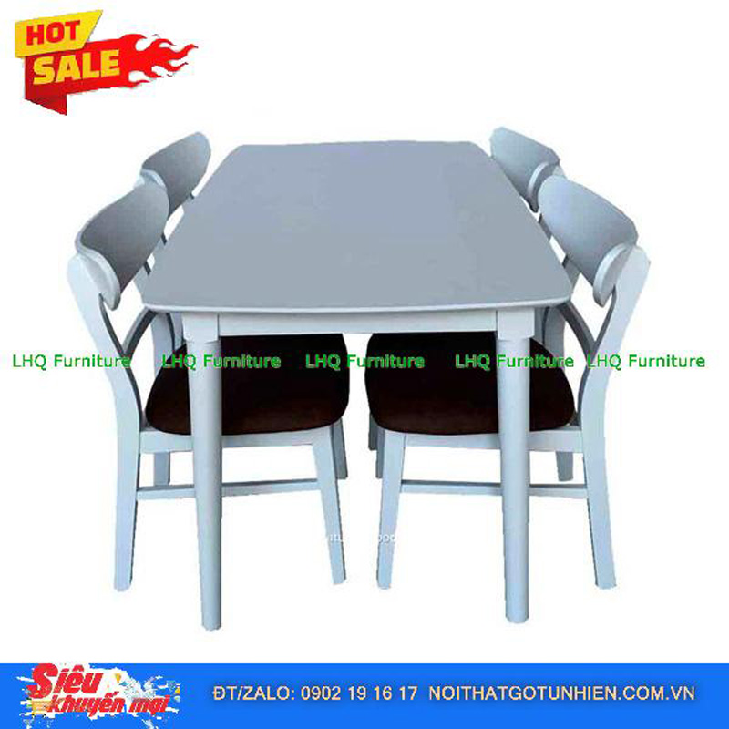 Bộ bàn ăn 4 ghế Mango bàn gỗ 1m2 – Gỗ tự nhiên, mặt nệm êm ái, giá tốt