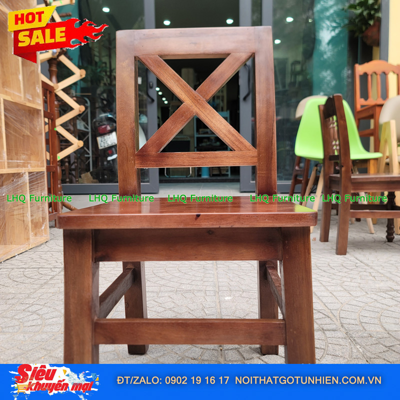 Ghế Cafe Phong Cách Vintage Gỗ Tự Nhiên Lưng Chữ X – Điểm Nhấn Sang Trọng