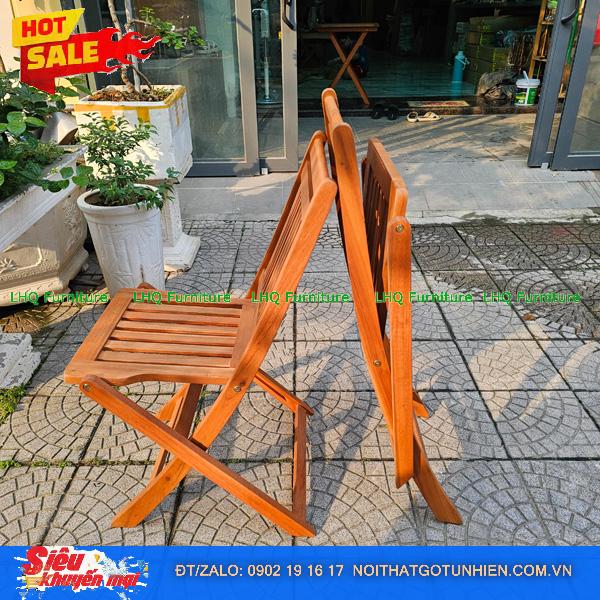 Bộ Bàn Ghế Cafe Xếp Gọn Xuất Khẩu – Gỗ Bạch Đàn Bàn 60x60x73 Ghế Có Cổ