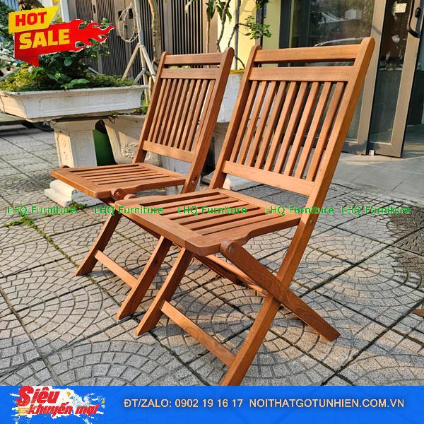 Bộ Bàn Ghế Cafe Xếp Gọn Xuất Khẩu – Gỗ Bạch Đàn Bàn 60x60x73 Ghế Có Cổ
