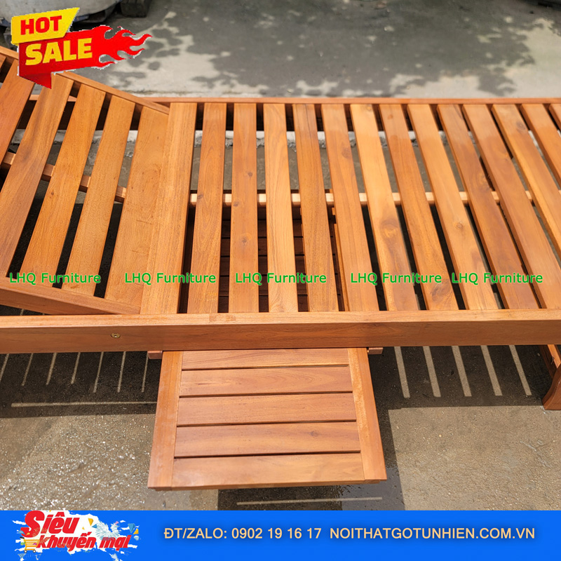 Ghế nằm tắm nắng hồ bơi, Gỗ tràm tự nhiên, Thiết kế tháo ráp, Giá rẻ