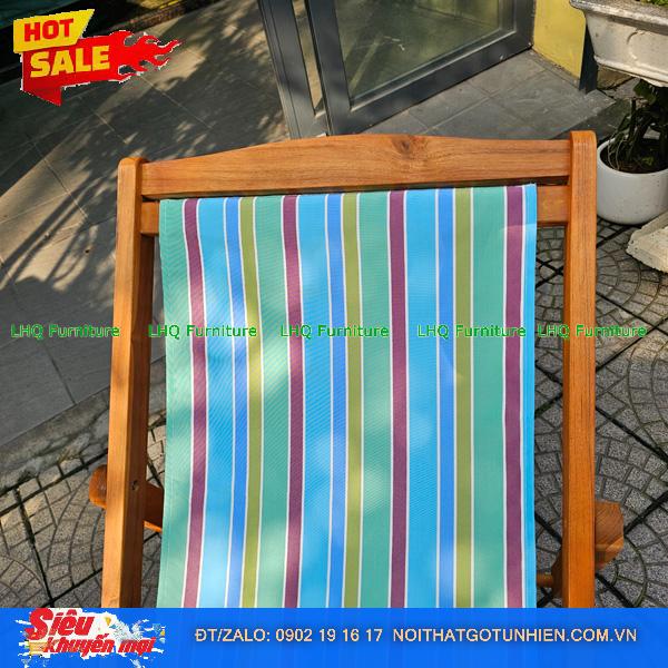 Ghế võng vải kẻ sọc xanh – Khung gỗ tràm tự nhiên, 3 nấc điều chỉnh lưng, xếp gọn, giá rẻ tại Nội Thất LHQ