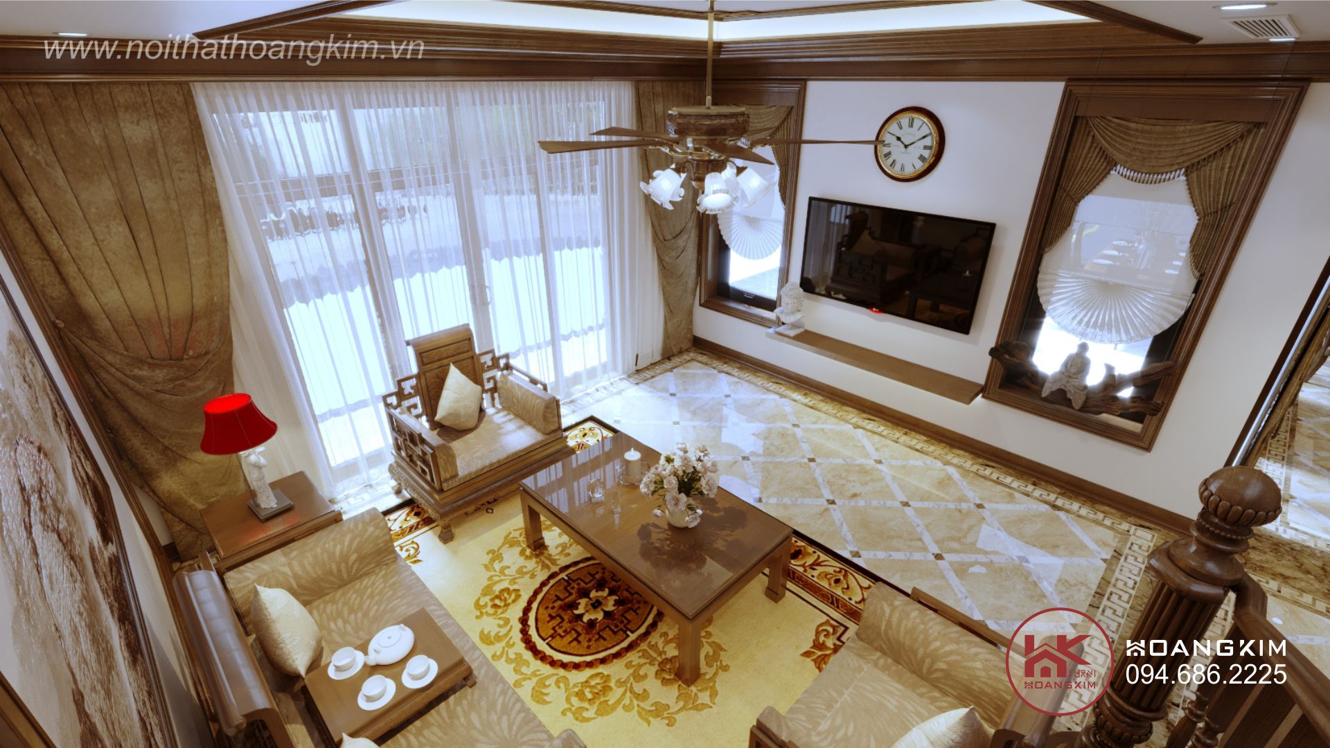 Phòng khách nội thất biệt thư phong cách tân cổ điển