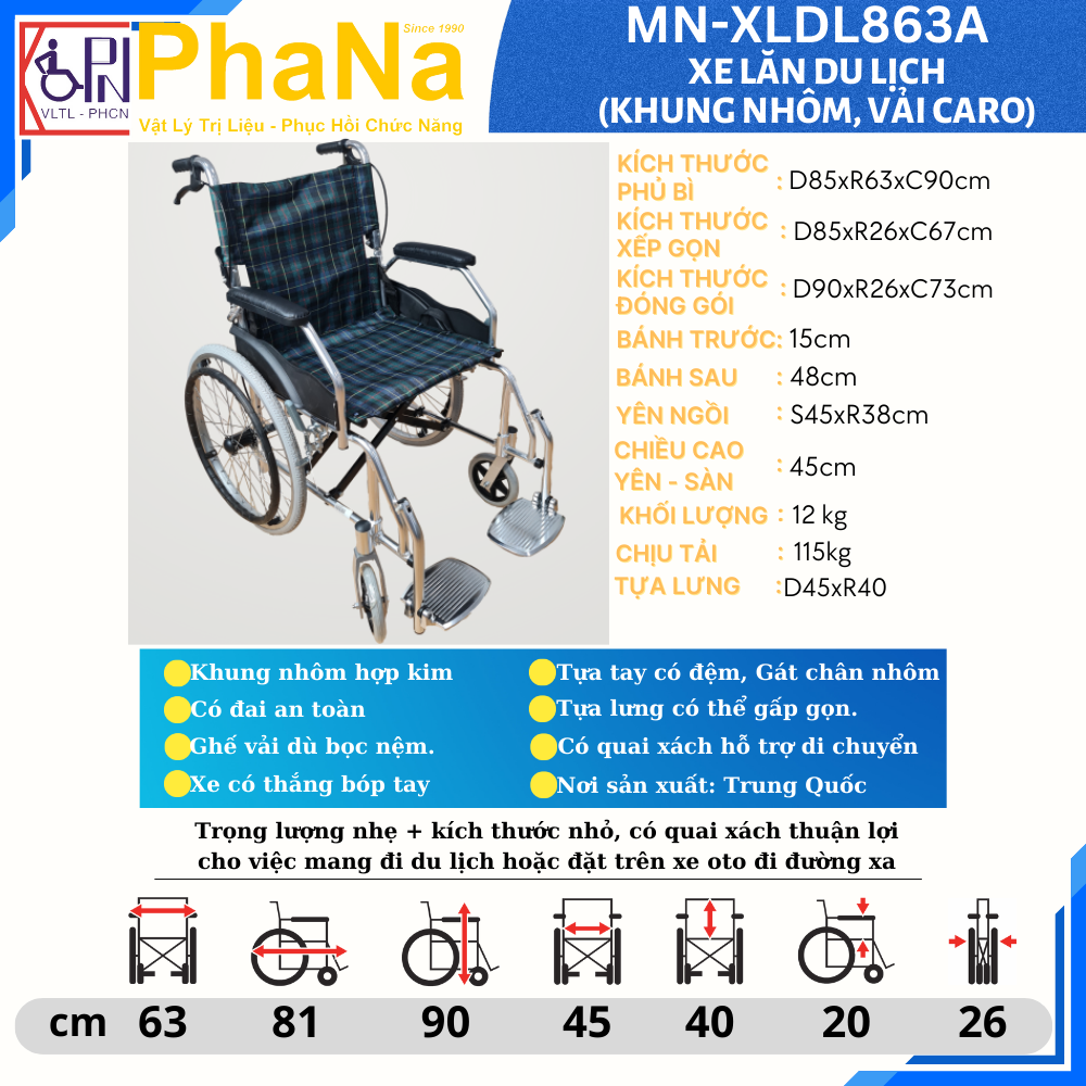 XE LĂN DU LỊCH(KHUNG NHÔM - VẢI CARO) - MN-BME863