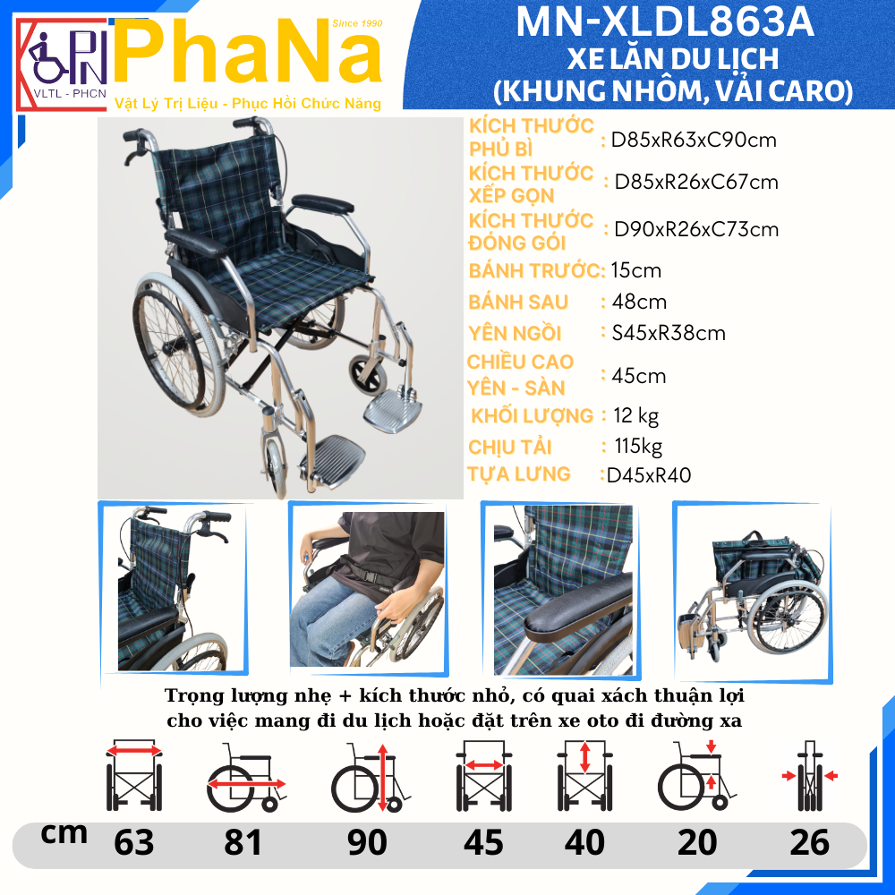 XE LĂN DU LỊCH(KHUNG NHÔM - VẢI CARO) - MN-BME863