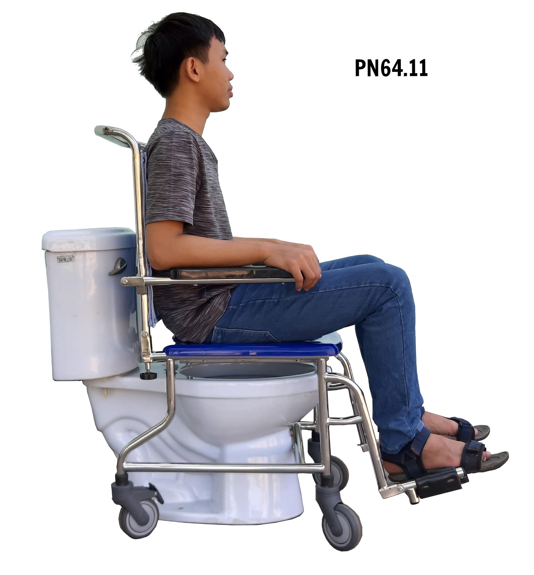 PN64.11 - Ghế vệ sinh inox có bánh xe mẫu 2
