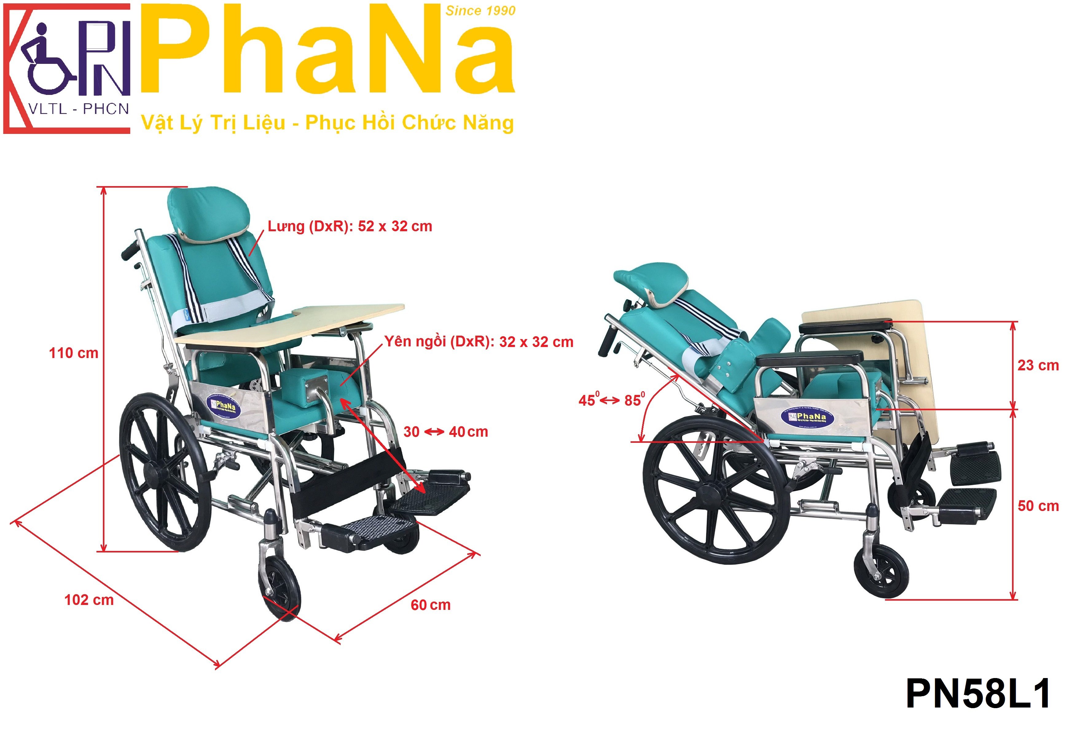 PN58L1 - Xe lăn trẻ bại não không vành lăn lớn