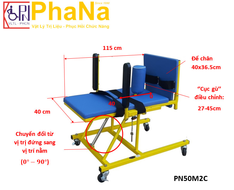 PN50M2C - Bàn tập đứng thẳng bại não M2 loại cao có ụ ngồi