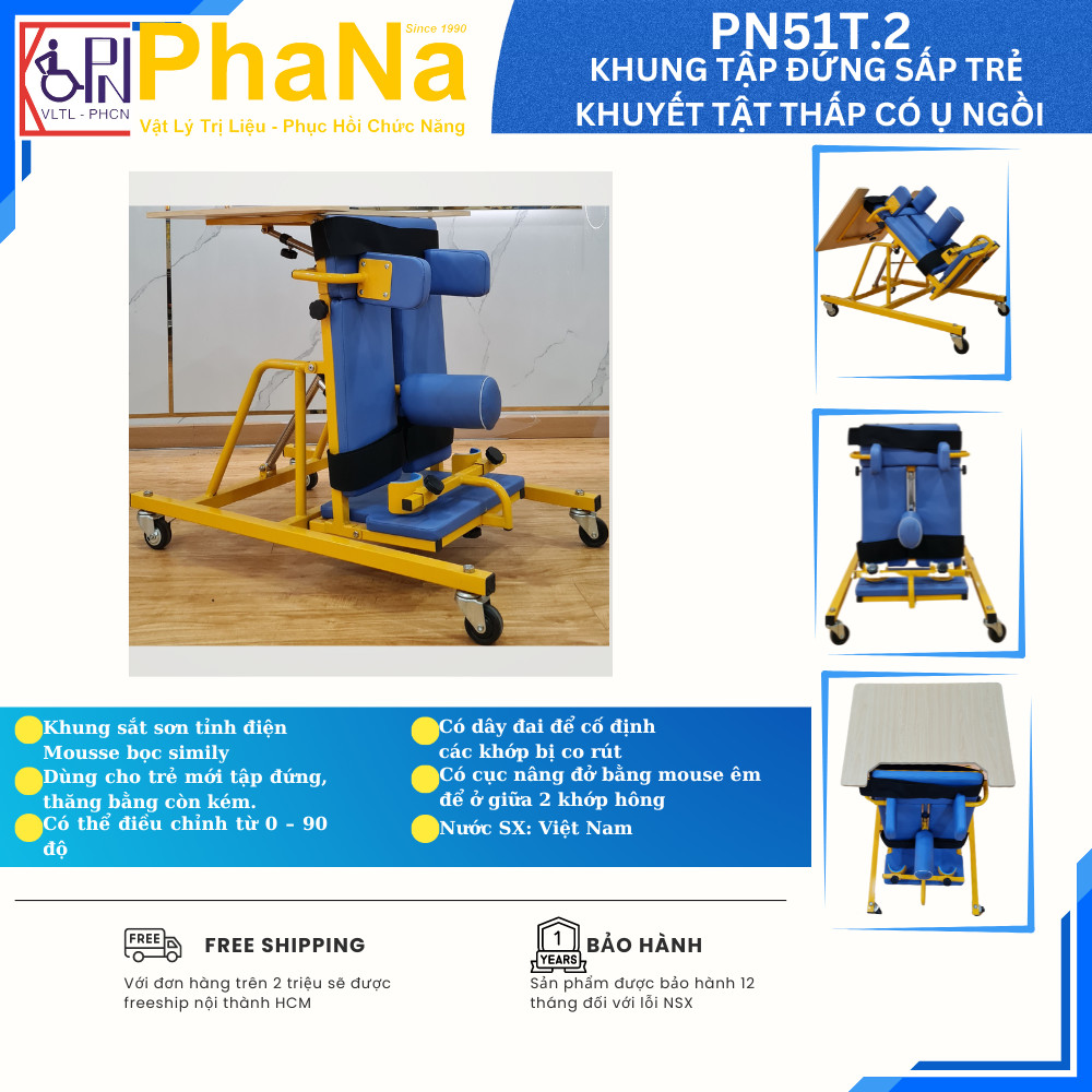 PN51T.2 Khung tập đứng sấp trẻ khuyết tật thấp có ụ ngồi