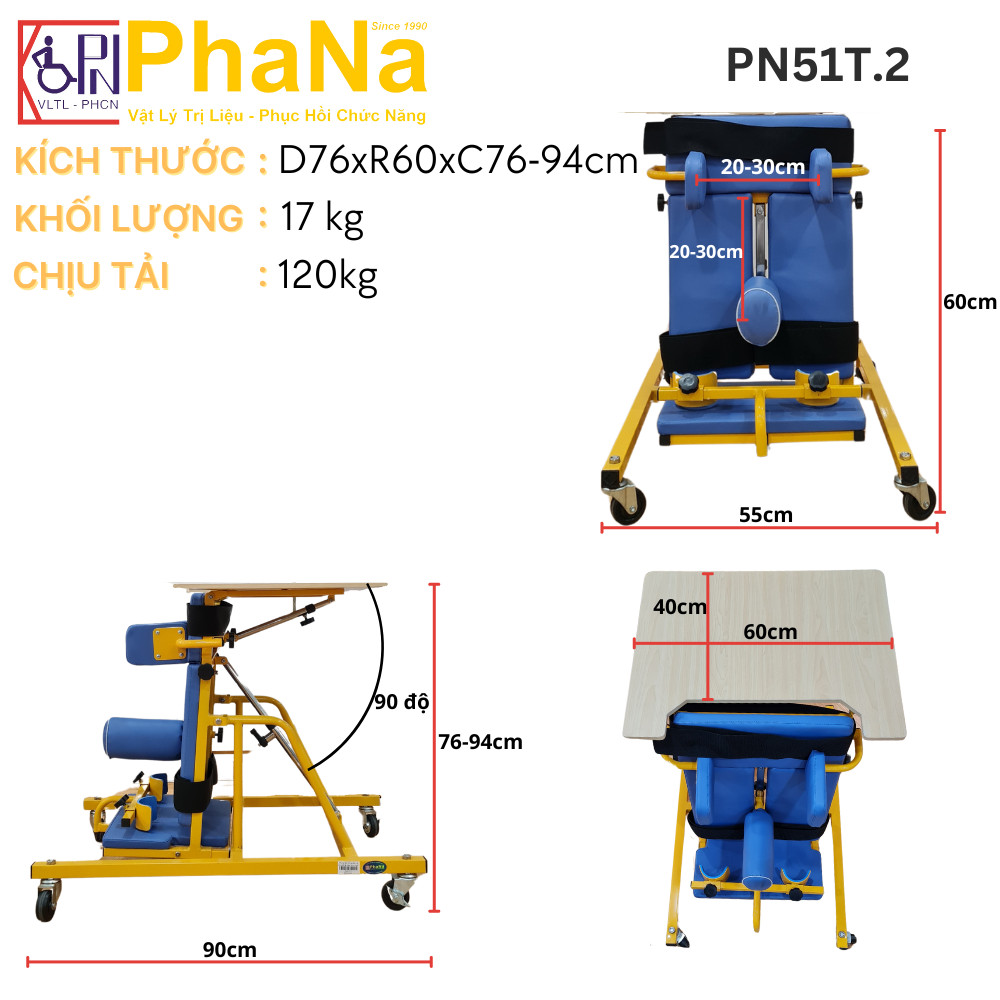 PN51T.2 Khung tập đứng sấp trẻ khuyết tật thấp có ụ ngồi