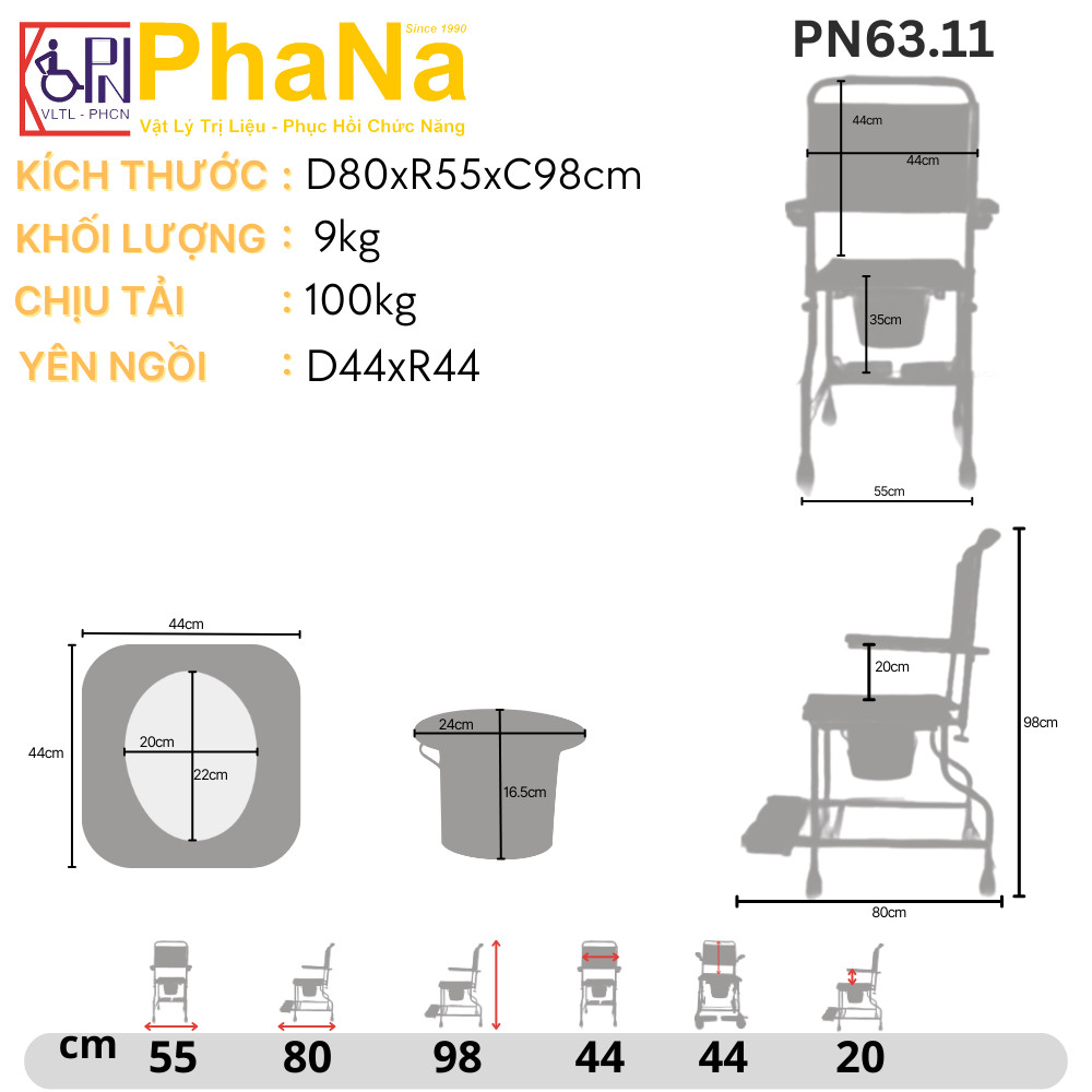 Ghế vệ sinh inox không bánh xe  mẫu 2	- PN63.11