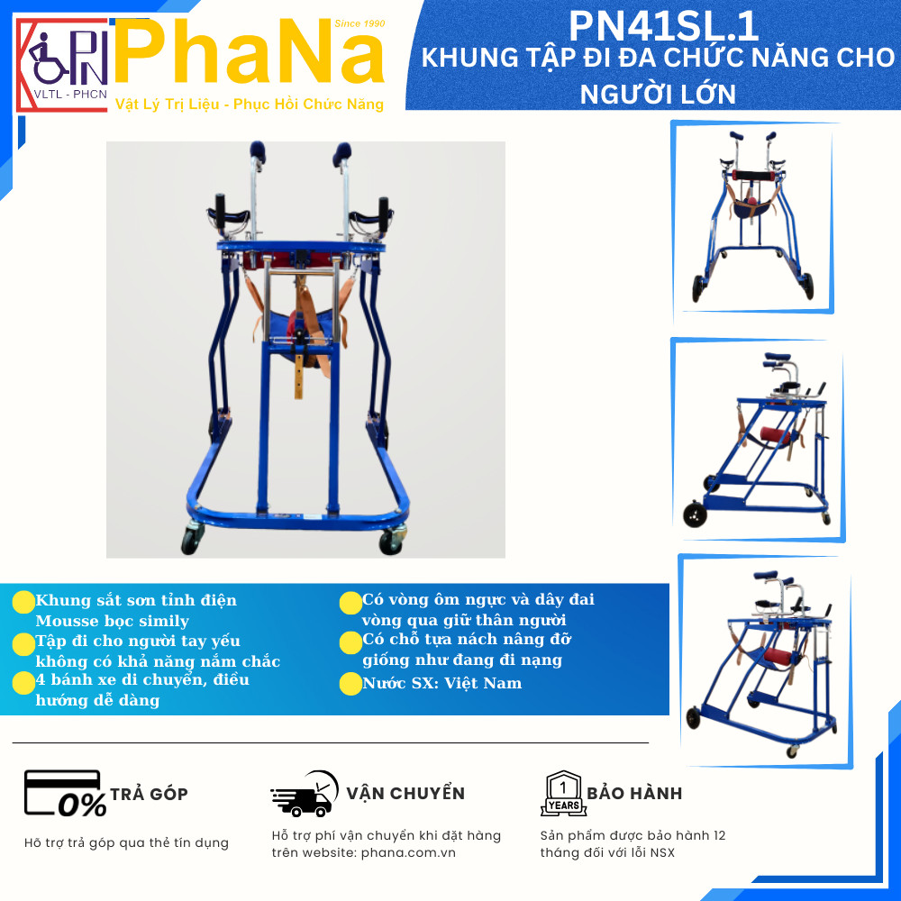 PN41SL.1 - Khung tập đi đa chức năng cho người lớn ( Đai + Gù)